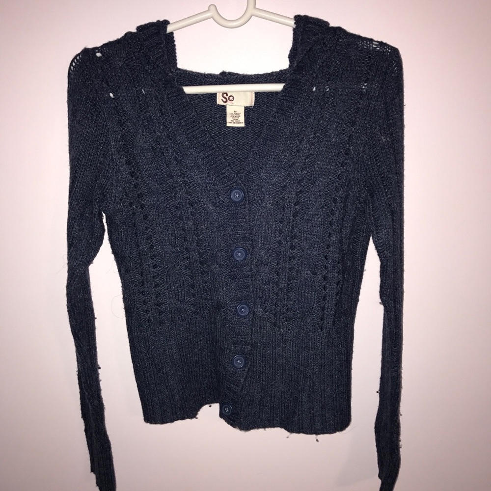 SO brand button up sweater with hood